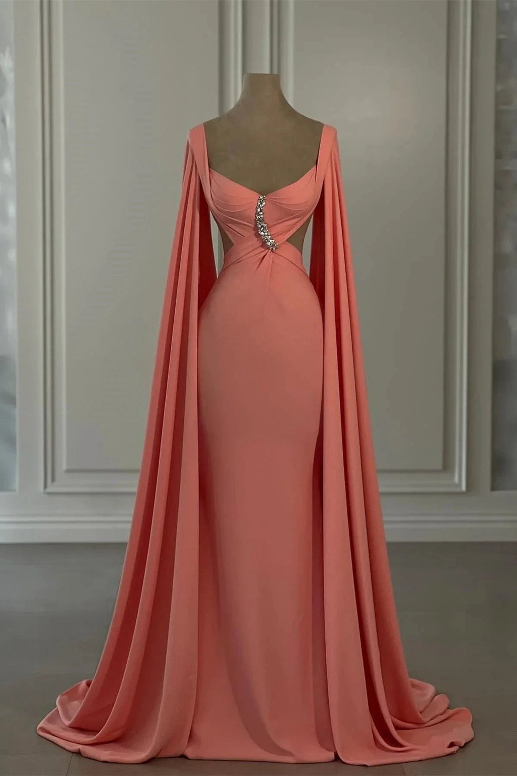 Gorgeous Mermaid Chiffon Off-The-Shoulder Cap Sleeve Prom Dresses With Rhinestone