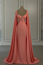 Gorgeous Mermaid Chiffon Off-The-Shoulder Cap Sleeve Prom Dresses With Rhinestone