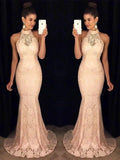 Gorgeous Mermaid High Neck Sleeveless Ruffles Lace Prom Dresses