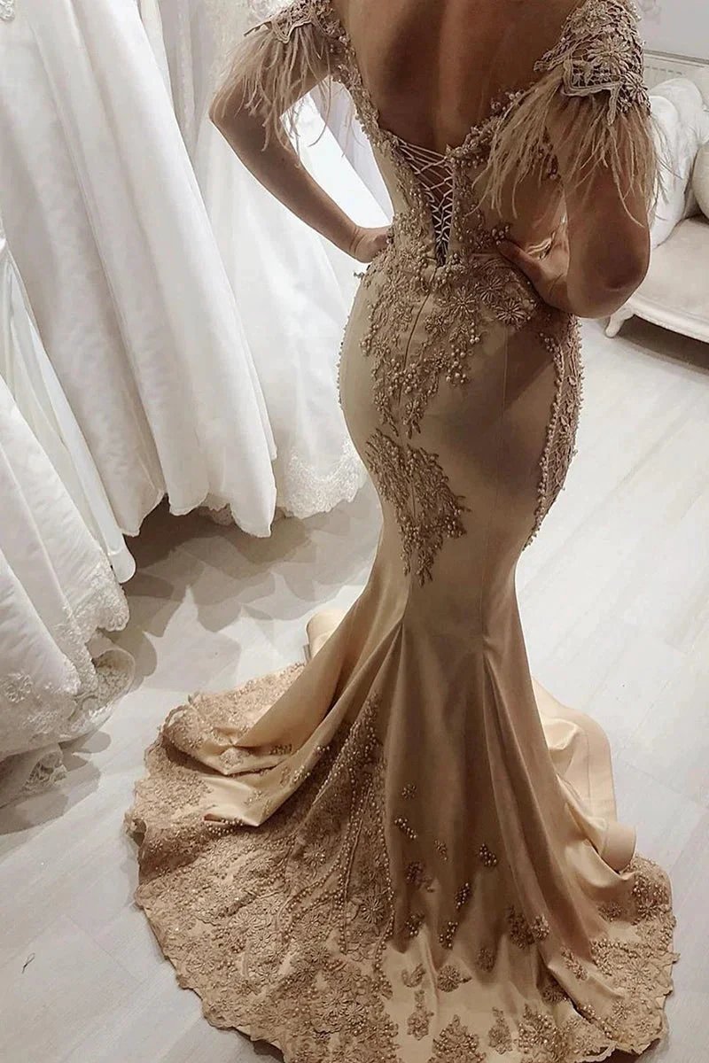 Gorgeous Mermaid Off-the-shoulder Long Prom Dress with Sleeves