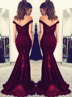 Gorgeous Mermaid Off-the-Shoulder Sleeveless Lace Elastic Woven Satin Prom Dresses