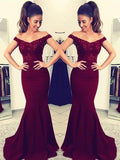 Gorgeous Mermaid Off-the-Shoulder Sleeveless Lace Elastic Woven Satin Prom Dresses