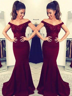 Gorgeous Mermaid Off-the-Shoulder Sleeveless Lace Elastic Woven Satin Prom Dresses