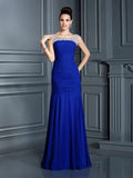 Gorgeous Mermaid Scoop Beading Sleeveless Long Chiffon Prom Dresses