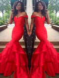 Gorgeous Mermaid Sleeveless Off-the-Shoulder Satin Layers Prom Dresses