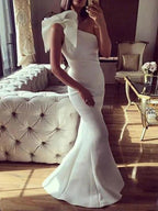 Gorgeous Mermaid Sleeveless One-Shoulder Ruffles Stretch Crepe Prom Dresses