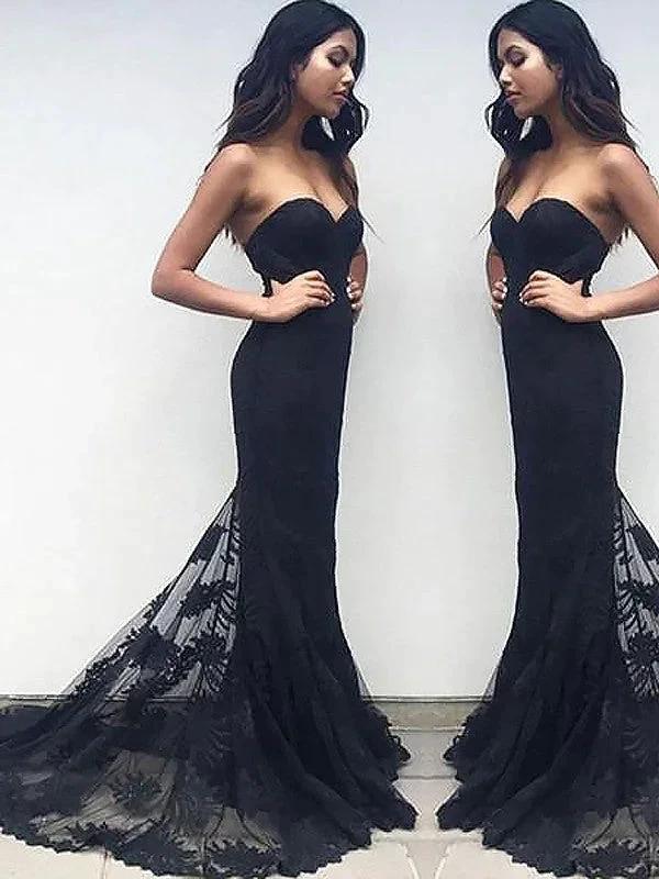 Gorgeous Mermaid Sleeveless Sweetheart Lace Ruffles Prom Dresses
