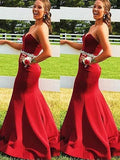 Gorgeous Mermaid Sleeveless Sweetheart Satin Beading Prom Dresses