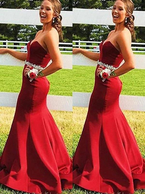 Gorgeous Mermaid Sleeveless Sweetheart Satin Beading Prom Dresses