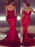 Gorgeous Mermaid Sleeveless Sweetheart Satin Court Train Prom Dresses
