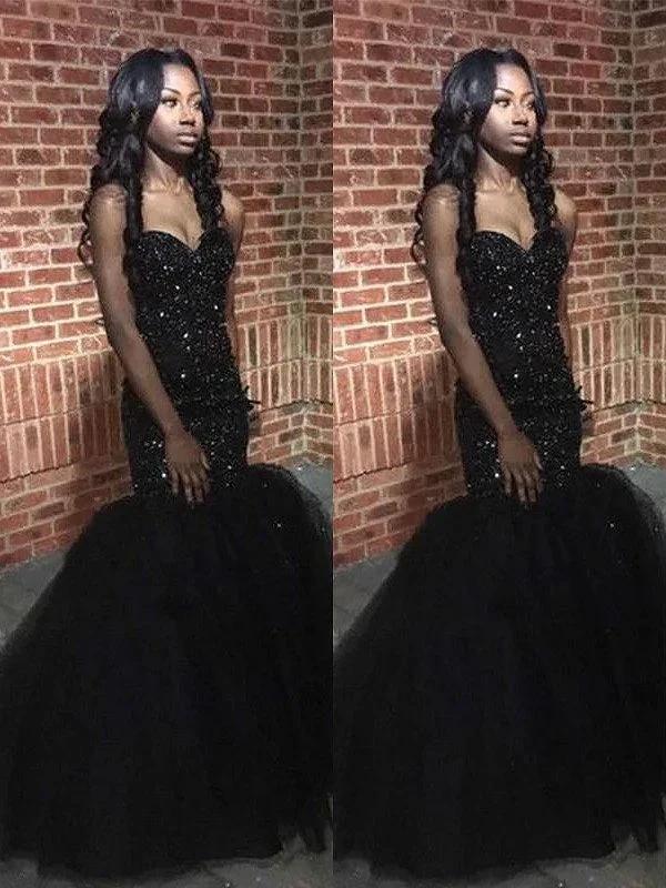 Gorgeous Mermaid Sleeveless Sweetheart Sequins Beading Floor-Length Prom Dresses
