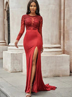 Gorgeous Mermaid Spandex Applique Scoop Long Sleeves Prom Dresses