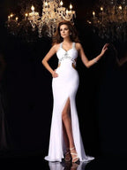 Gorgeous Mermaid Straps Ruffles Sleeveless Long Chiffon Prom Dresses