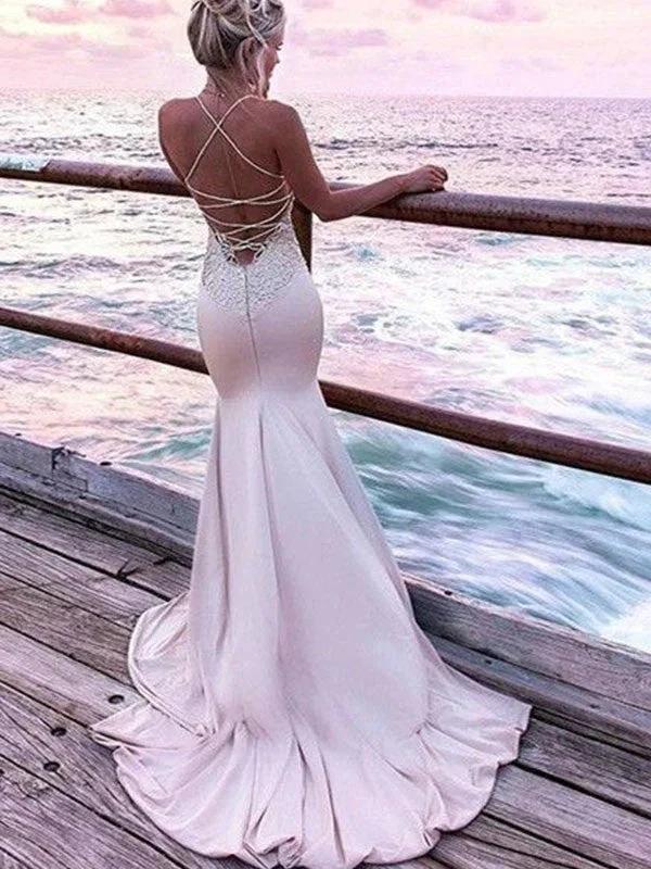Gorgeous Mermaid Straps Sleeveless Silk like Satin Prom Dresses