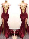Gorgeous Mermaid Sweetheart Sleeveless Applique Satin Prom Dresses