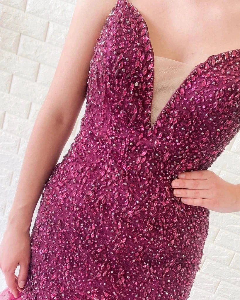 Gorgeous Mermaid V Neck Backless Tulle Beaded Backless Long Prom Dresses