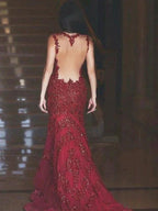 Gorgeous Mermaid V-neck Sleeveless Applique Tulle Prom Dresses