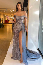 Gorgeous Off-the-shoulder Beading Sleeveless Mermaid Prom Dress With Slit