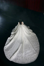 Gorgeous Princess A-line Beading Short Sleeves Wedding Dress With Lace