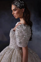 Gorgeous Princess A-line Beading Short Sleeves Wedding Dress With Lace