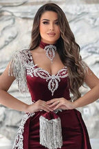 Gorgeous Red Sweetheart Column Appliques Sleeveless Split Front Floor-length Prom Dresses with Train