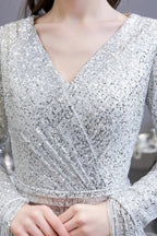 Gorgeous Sequins Long Sleeve V-Neck Mermaid Evening Gowns