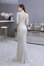Gorgeous Silver Long sleeves Long Prom Dress