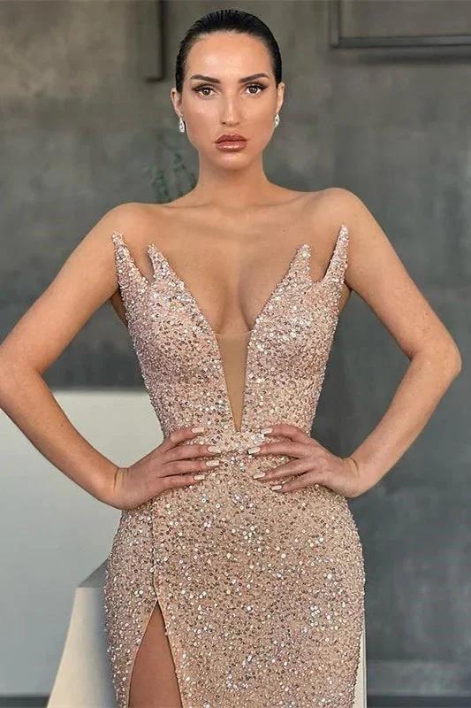Gorgeous V-neck Sleeveless Long Mermaid Prom Dress With Slit