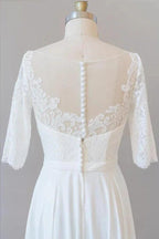 Graceful Long A-line Lace Chiffon Wedding Dress with Sleeves