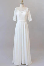 Graceful Long A-line Lace Chiffon Wedding Dress with Sleeves