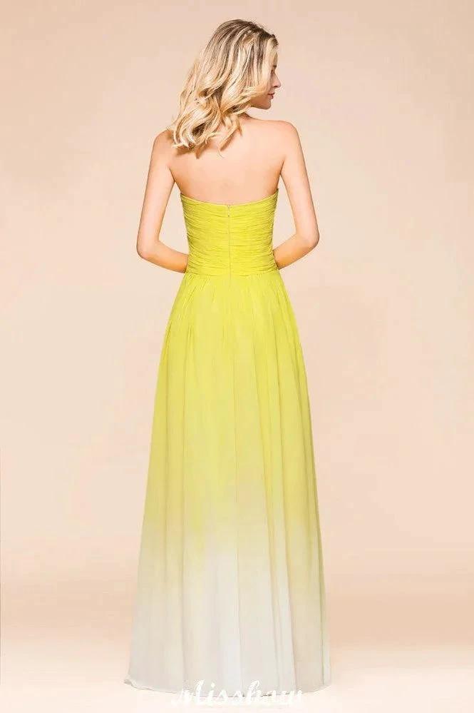 Gradient Sweetheart Floor Length Bridesmaid Dress Chiffon Wedding Party Dress