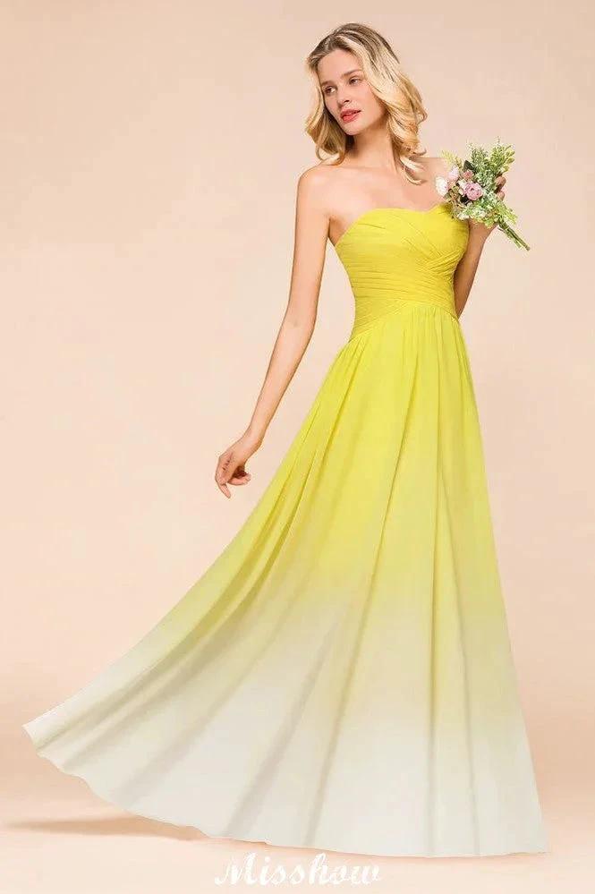 Gradient Sweetheart Floor Length Bridesmaid Dress Chiffon Wedding Party Dress