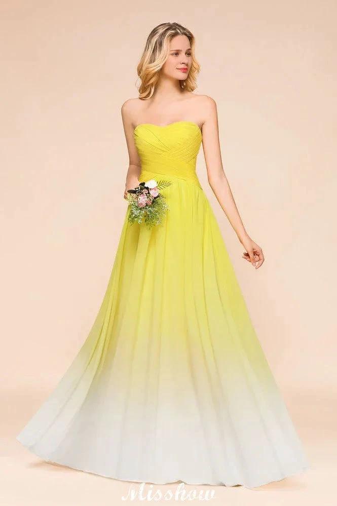 Gradient Sweetheart Floor Length Bridesmaid Dress Chiffon Wedding Party Dress