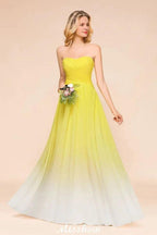 Gradient Sweetheart Floor Length Bridesmaid Dress Chiffon Wedding Party Dress