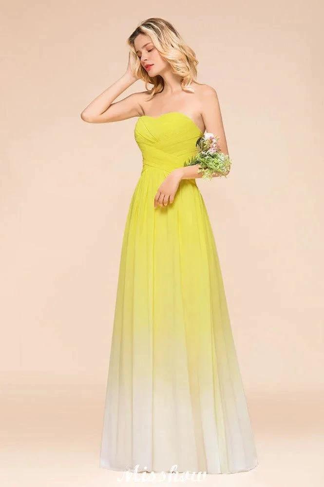 Gradient Sweetheart Floor Length Bridesmaid Dress Chiffon Wedding Party Dress