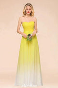 Gradient Sweetheart Floor Length Bridesmaid Dress Chiffon Wedding Party Dress