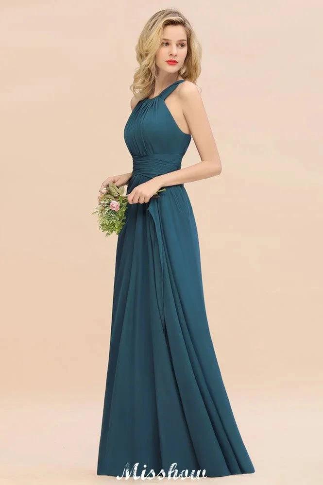 Halter A-line Bridesmaid Dresses Floor-Length Dress for Wedding Party