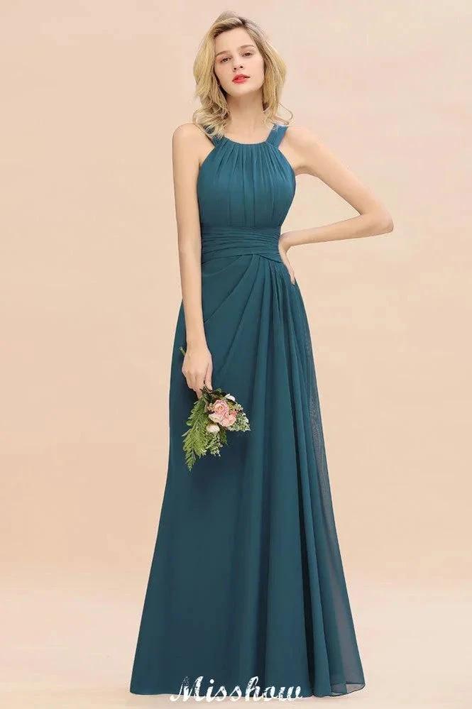 Halter A-line Bridesmaid Dresses Floor-Length Dress for Wedding Party