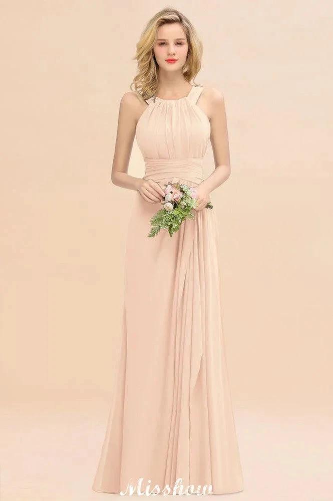 Halter A-line Bridesmaid Dresses Floor-Length Dress for Wedding Party