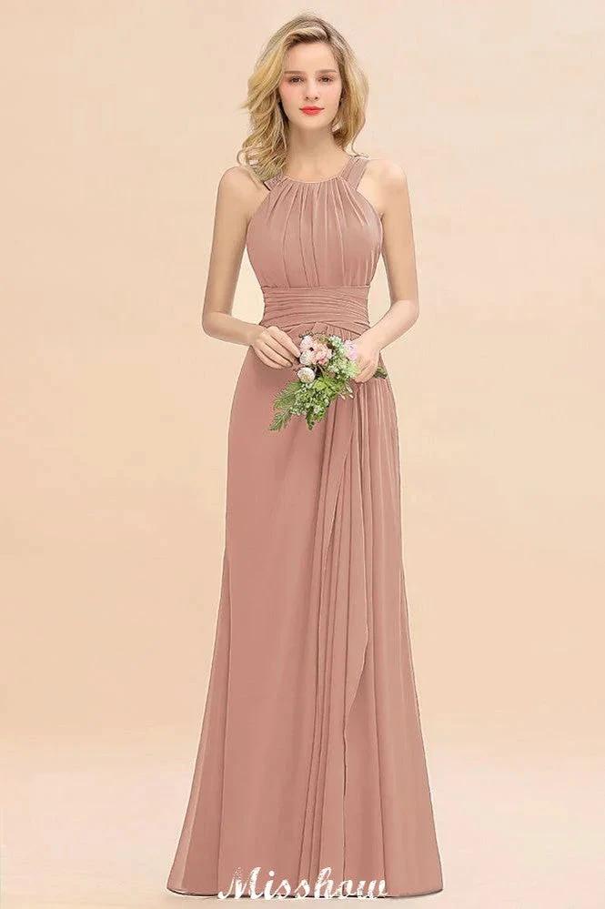 Halter A-line Bridesmaid Dresses Floor-Length Dress for Wedding Party