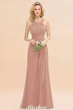 Halter A-line Bridesmaid Dresses Floor-Length Dress for Wedding Party