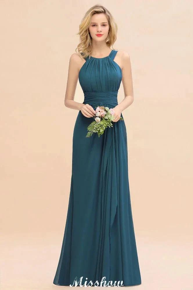 Halter A-line Bridesmaid Dresses Floor-Length Dress for Wedding Party