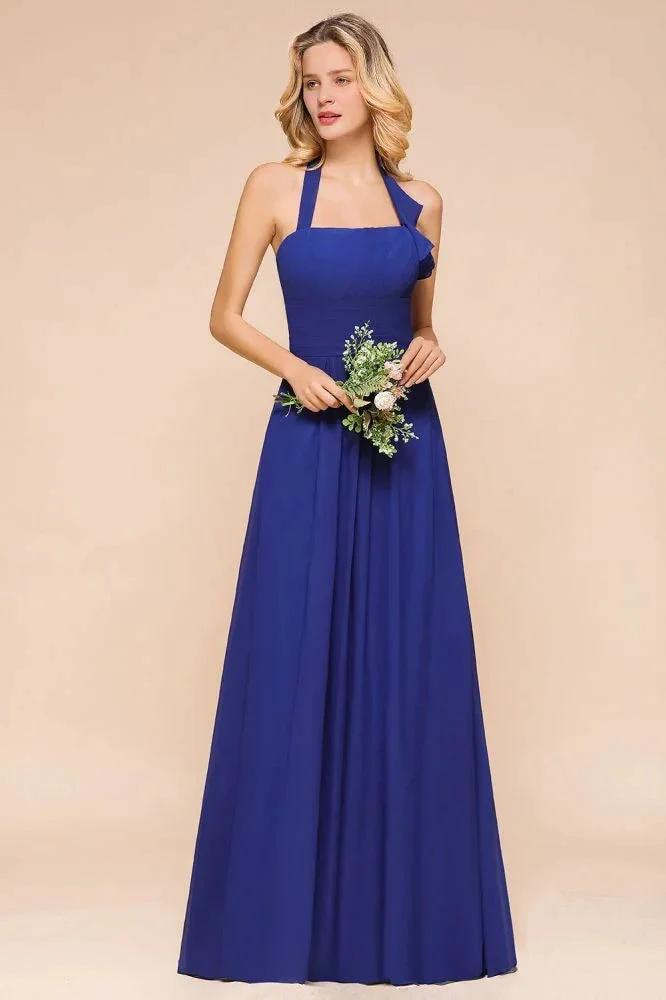 Halter A-line Wedding Party Dress Chiffon Bridesmaid Dress