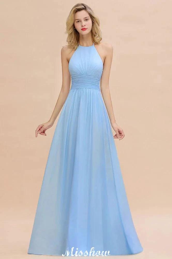 Halter Backless Beach Bridesmaid Dress Chiffon Garden Wedding Party Dress