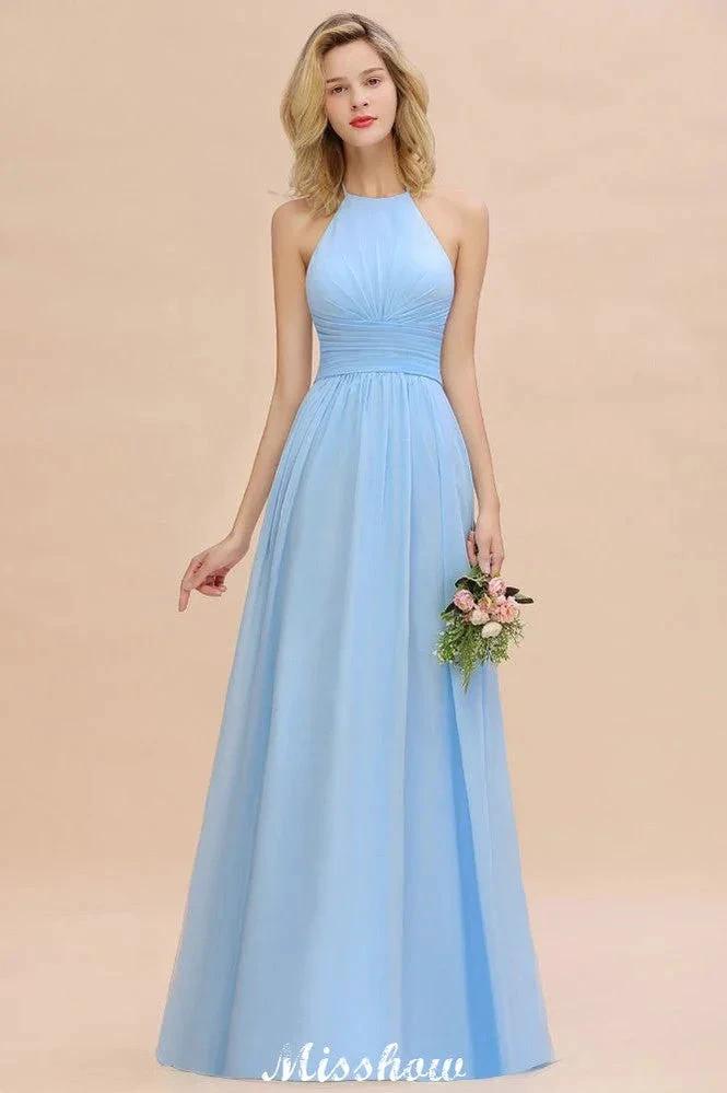 Halter Backless Beach Bridesmaid Dress Chiffon Garden Wedding Party Dress