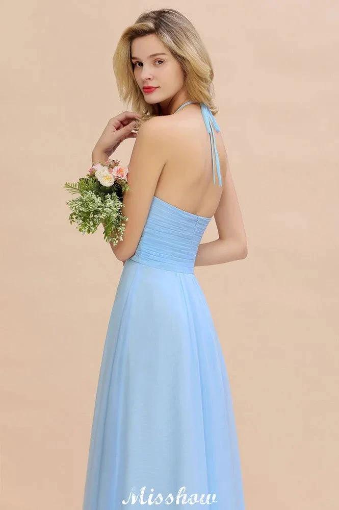 Halter Backless Beach Bridesmaid Dress Chiffon Garden Wedding Party Dress