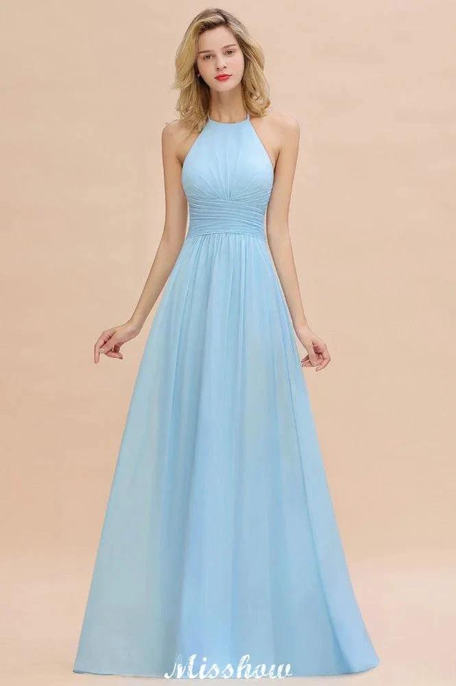 Halter Backless Beach Bridesmaid Dress Chiffon Garden Wedding Party Dress