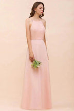 Halter Bridesmaid Dress Pink Floor Length Formal Event Dress