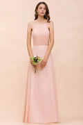 Halter Bridesmaid Dress Pink Floor Length Formal Event Dress