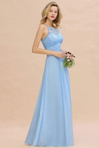 Halter Floral lace aline Chiffon Bridesmaid Dress Sleeveless Ruffle Wedding Guest Dress